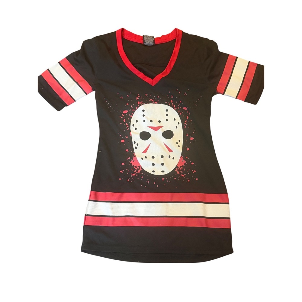 Friday the 13th Jason Voorhees Hockey Jersey Black Red Mask Mens XS Skr1483841